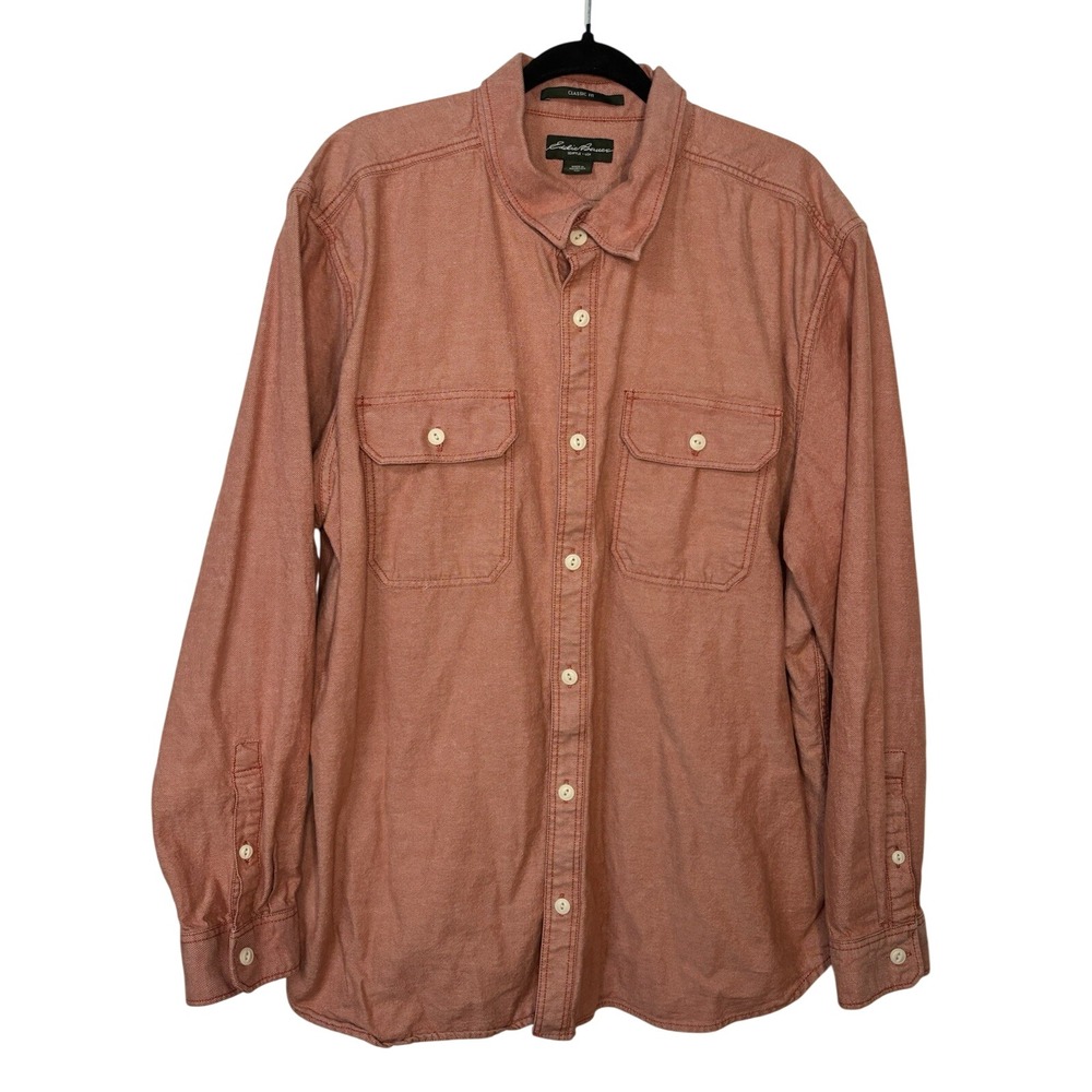Eddie Bauer Mens XXL Classic Fit Cotton Twill Long Sleeve Button Down Shirt Red